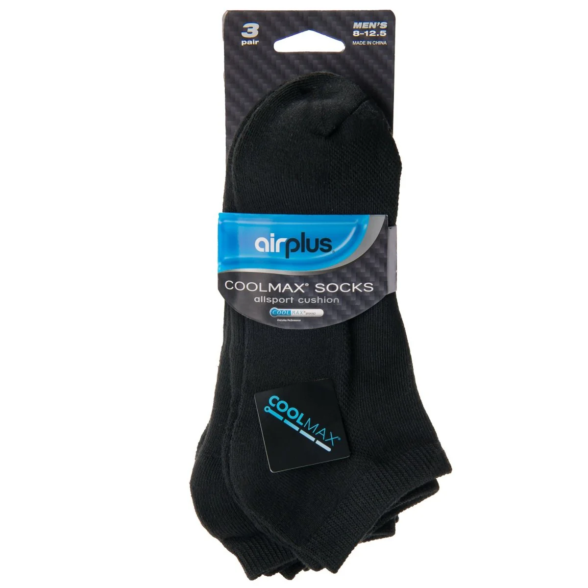 Airplus Men's No Show CoolMax Cushioned Socks, White, Large, 3 Pairs
