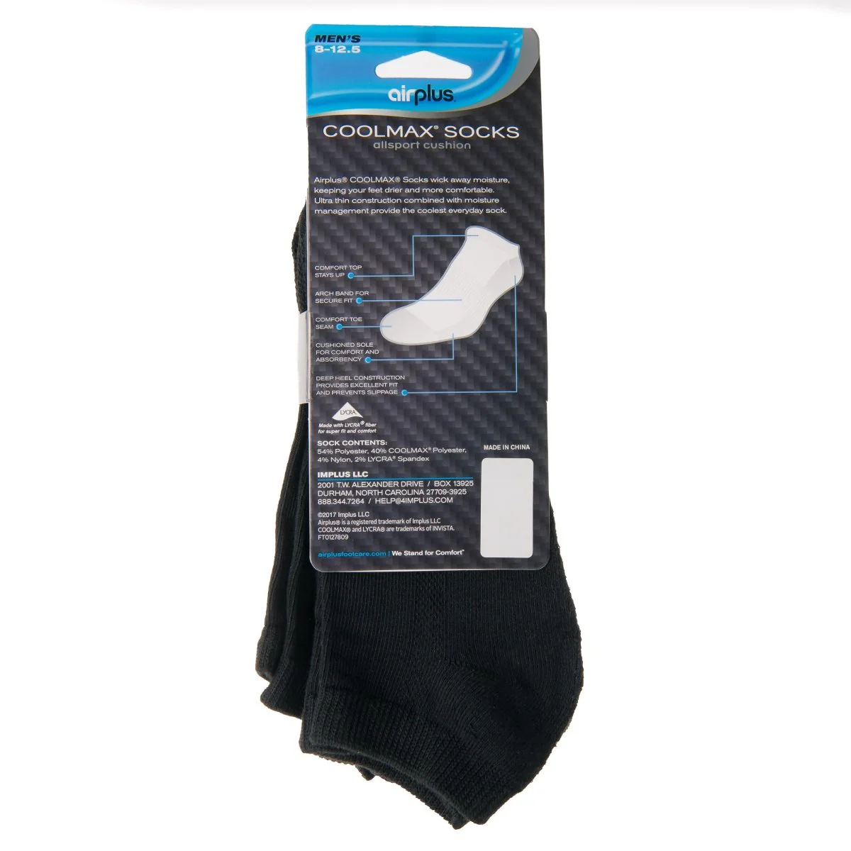 Airplus Men's No Show CoolMax Cushioned Socks, White, Large, 3 Pairs - Image 3