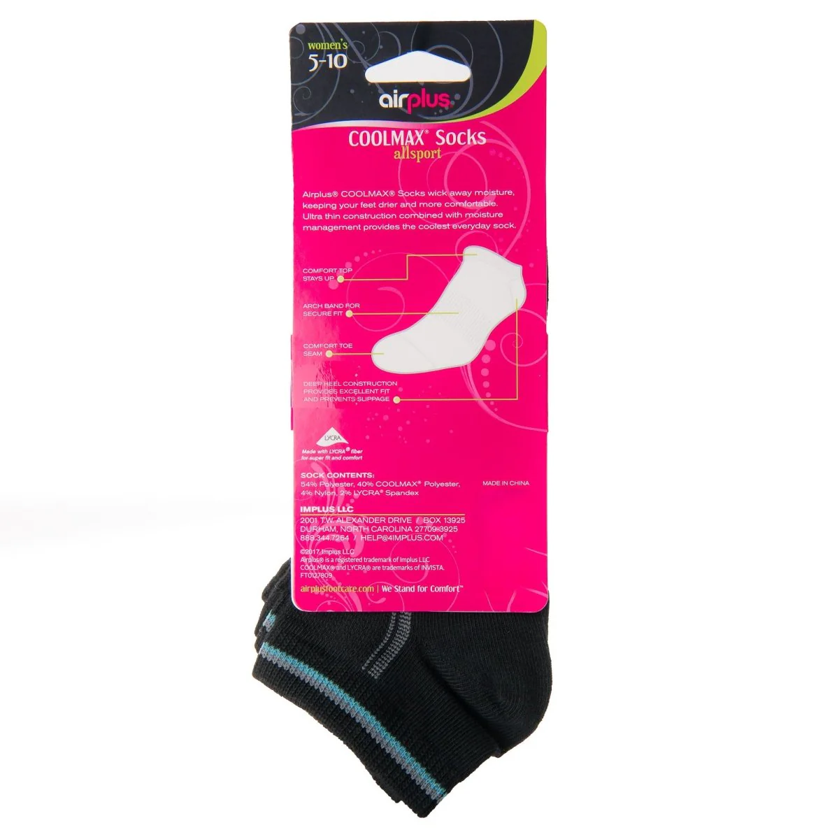 Airplus Women's No Show CoolMax Lightweight Socks, Black, Medium, 3 Pairs - Image 3