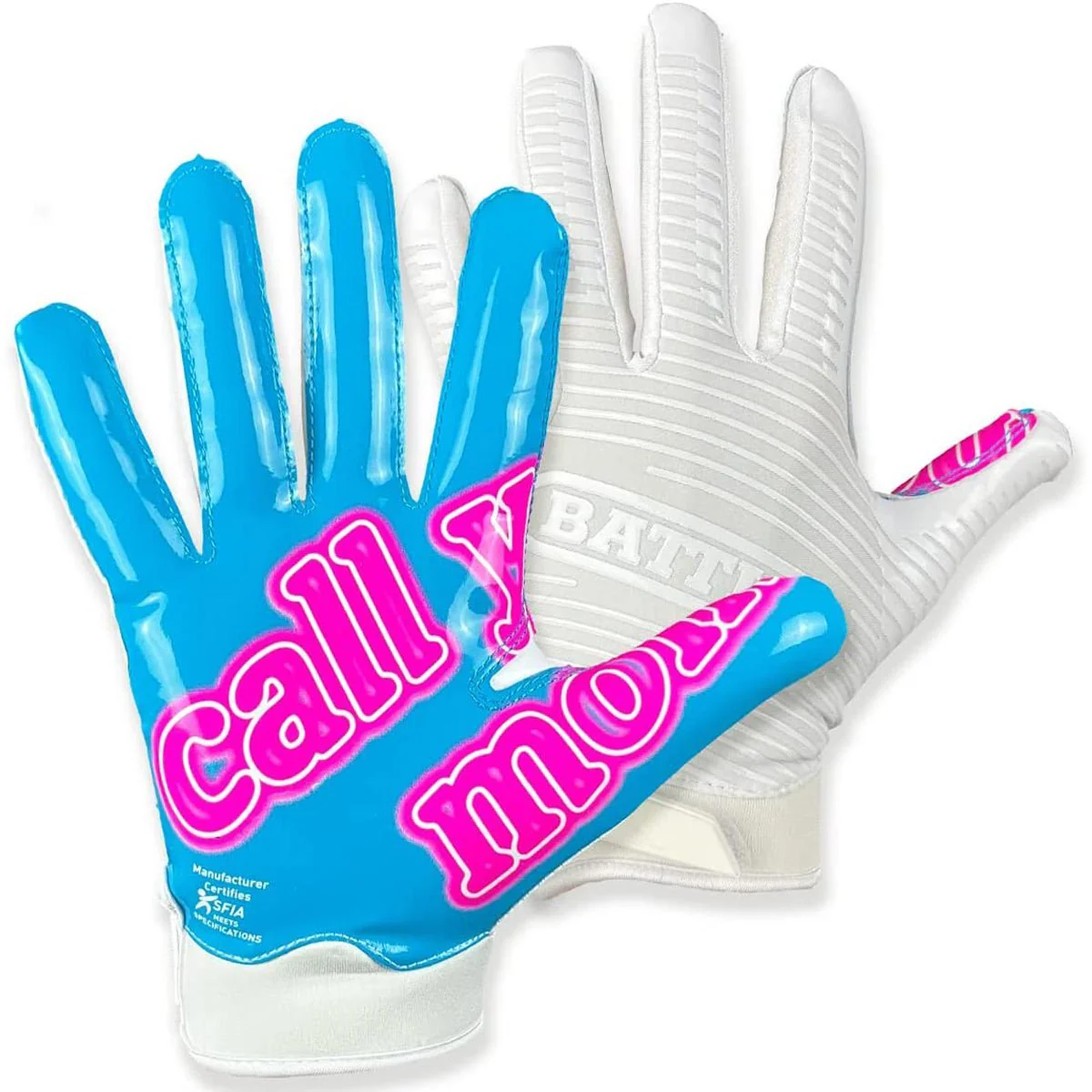 Battle Sports Adult Call Your Mom Football Receiver Gloves - White - Image 2