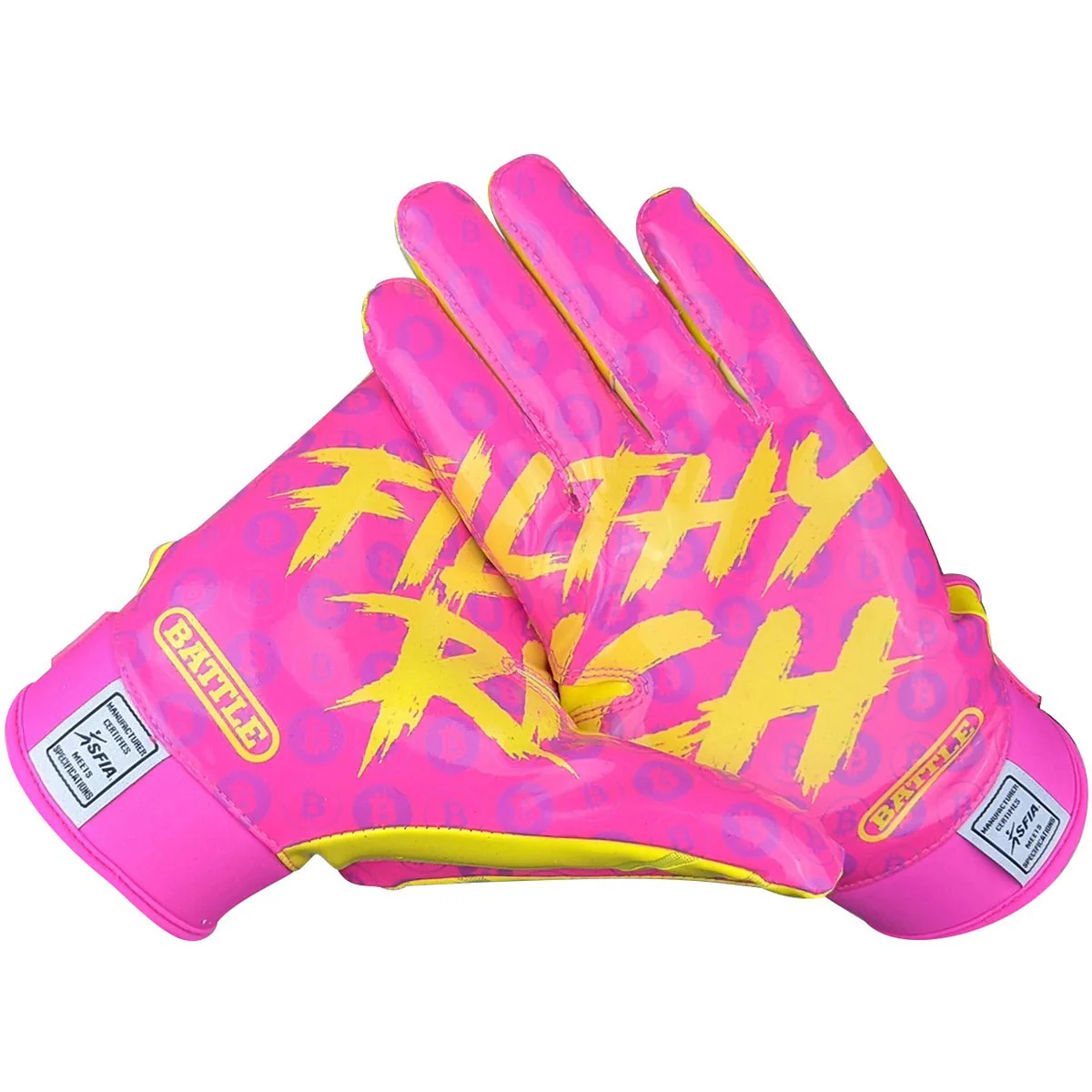 Battle Sports Adult Filthy Rich Football Receiver Gloves - Lemonade