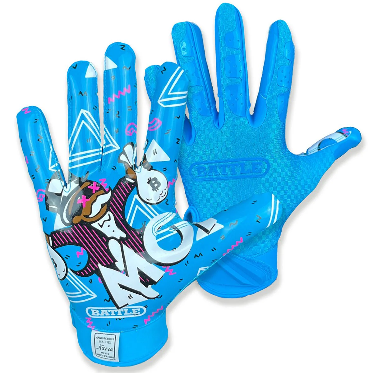 Battle Sports Adult Money Man 2.0 Football Receiver Gloves - Neon Blue - Image 2