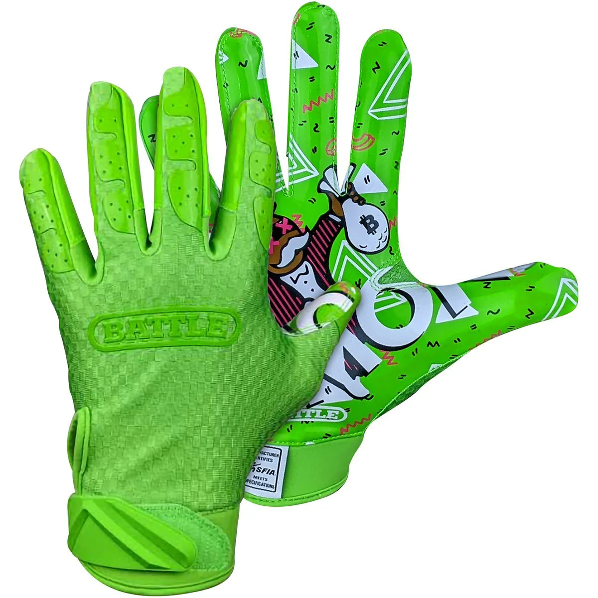 Battle Sports Adult Money Man 2.0 Football Receiver Gloves - Neon Green - Image 2