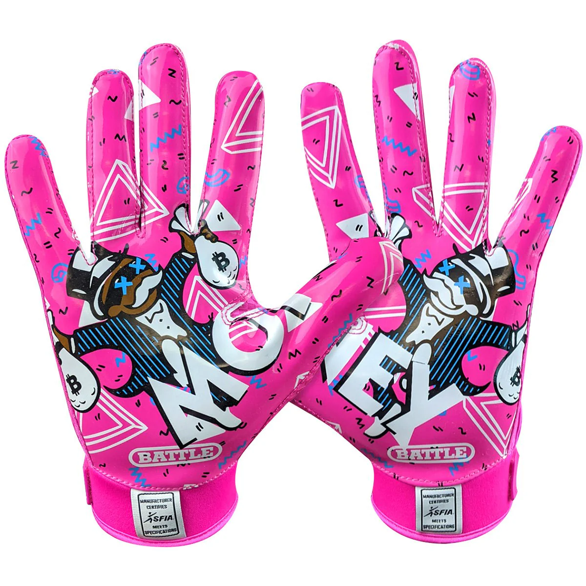 Battle Sports Adult Money Man 2.0 Ultra-Stick Football Gloves - Pink - Image 2