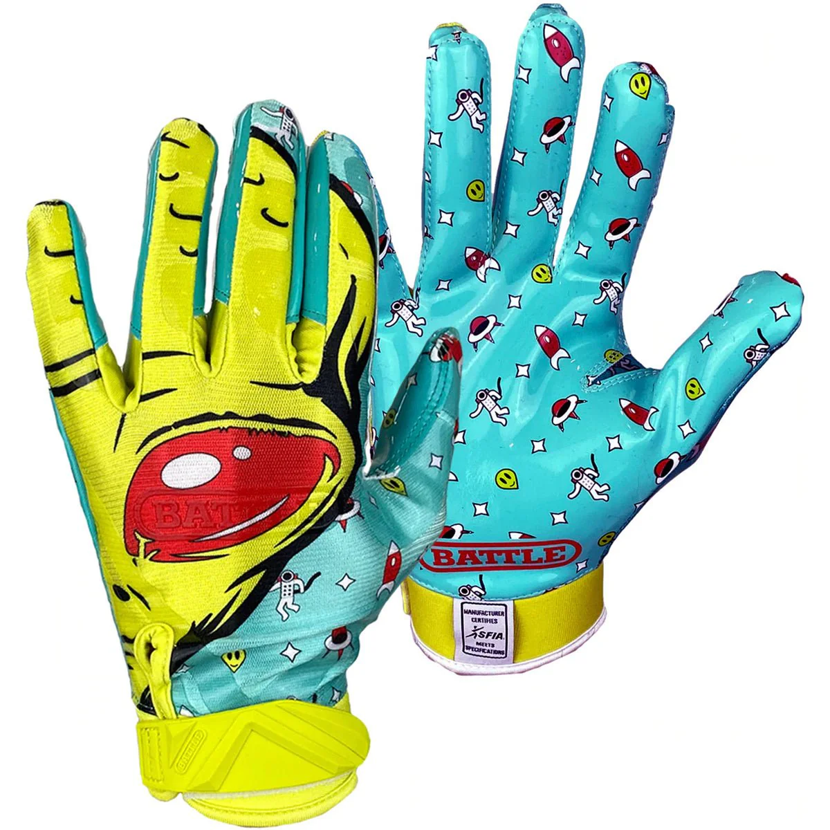 Battle Sports Alien Cloaked Adult Football Gloves - Turquoise/Green - Image 2