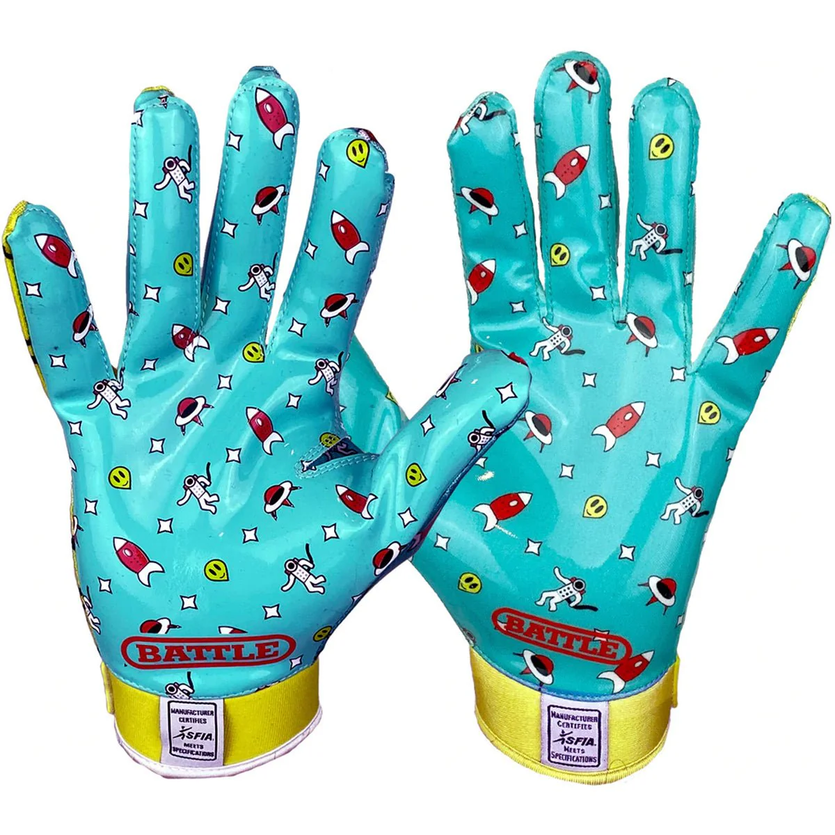 Battle Sports Alien Cloaked Adult Football Gloves - Turquoise/Green - Image 3