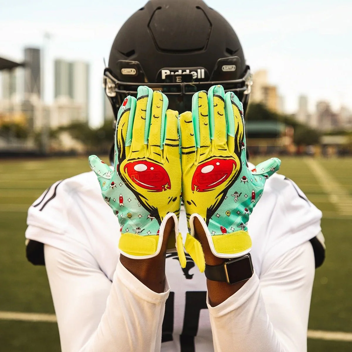 Battle Sports Alien Cloaked Youth Football Gloves - Turqouoise/Green - Image 4