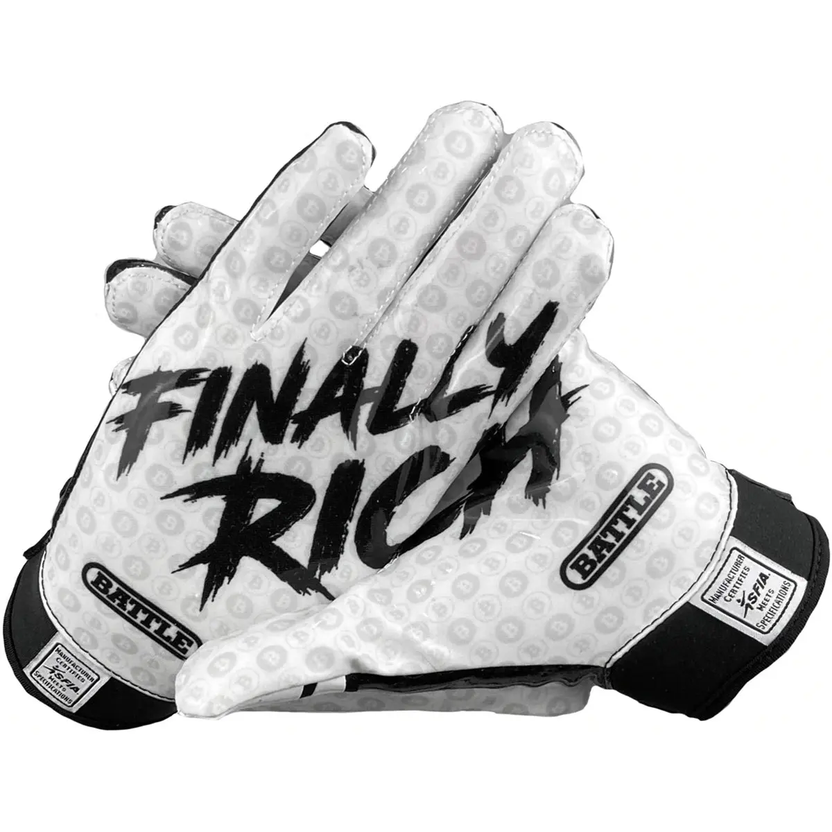 Battle Sports Finally Rich Adult Football Receiver Gloves - Black/White