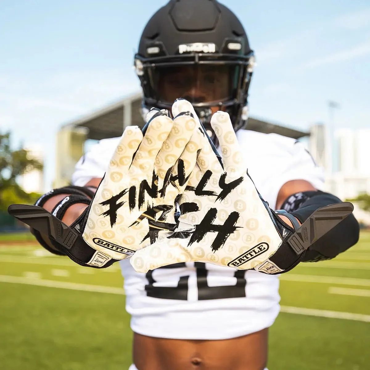 Battle Sports Finally Rich Youth Football Receiver Gloves - Black/White - Image 3