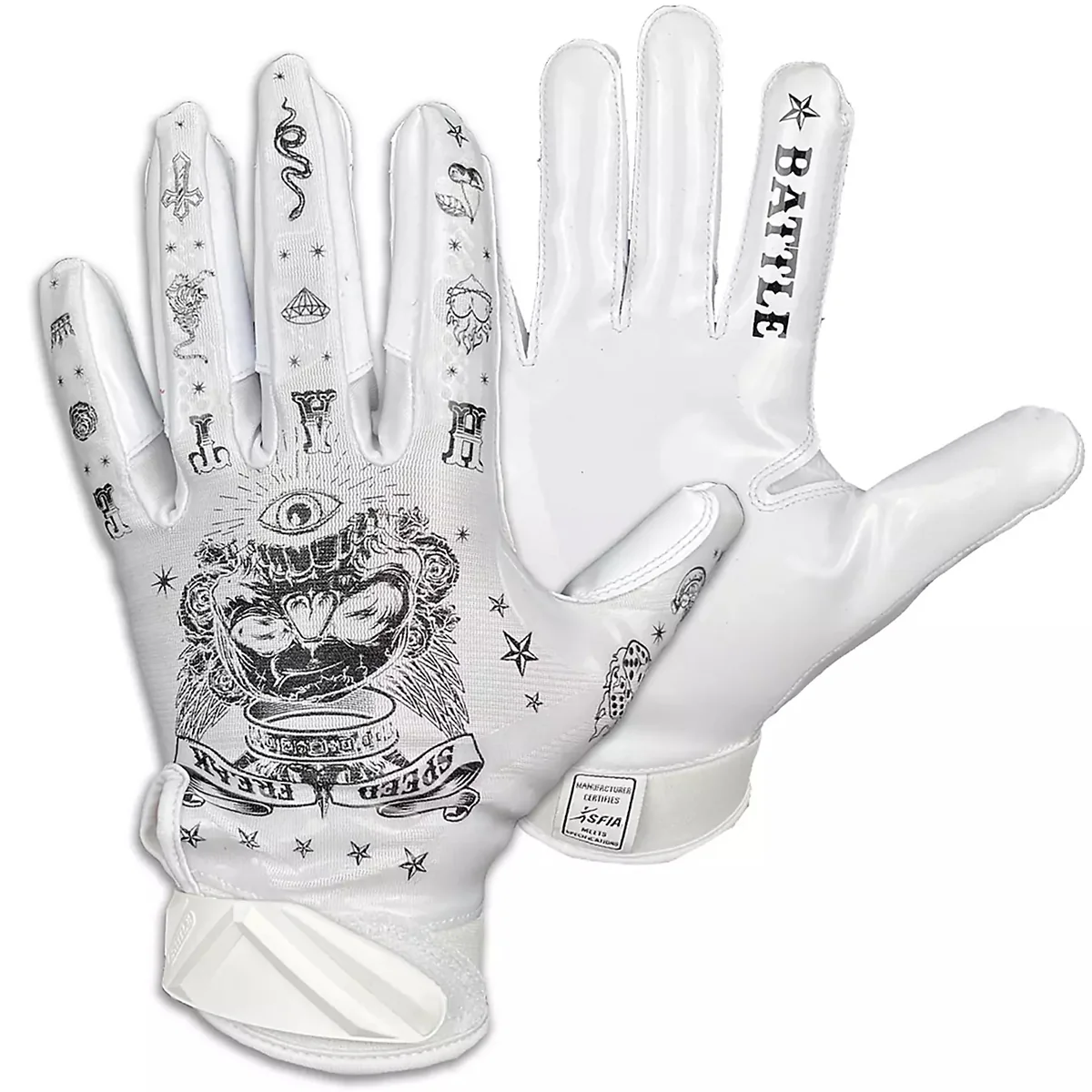 Battle Sports Speed Freak Cloaked Youth Football Receiver Gloves - White