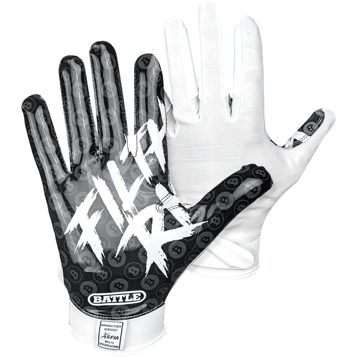 Battle Sports Youth Filthy Rich Football Receiver Gloves - Black/White - Image 2