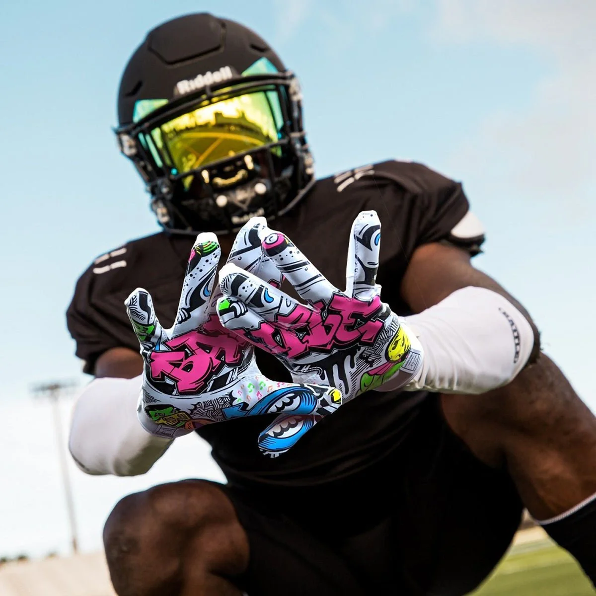 Battle Sports Youth Graffiti Triple Threat Football Gloves - White - Image 3