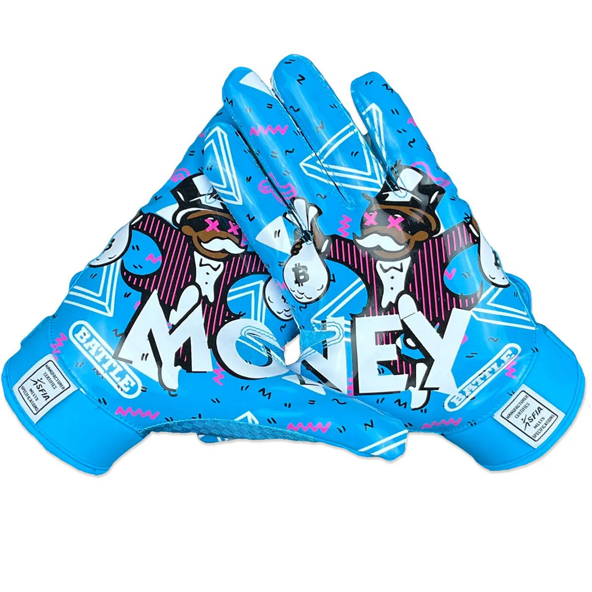 Battle Sports Youth Money Man 2.0 Football Receiver Gloves - Neon Blue