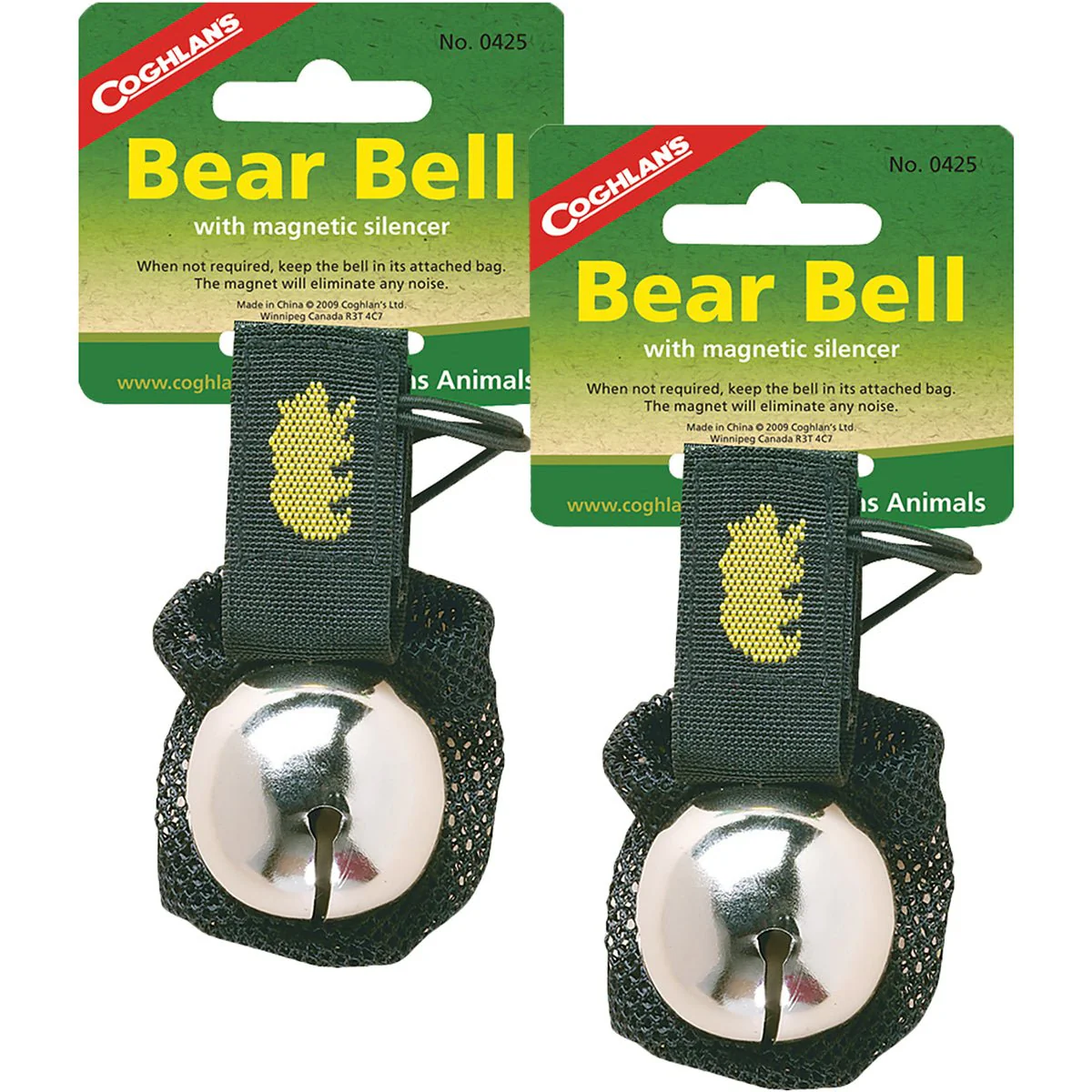 Coghlan's Bear Bell w/ Magnetic Silencer & Carry Strap Safety (2 Pack), Silver