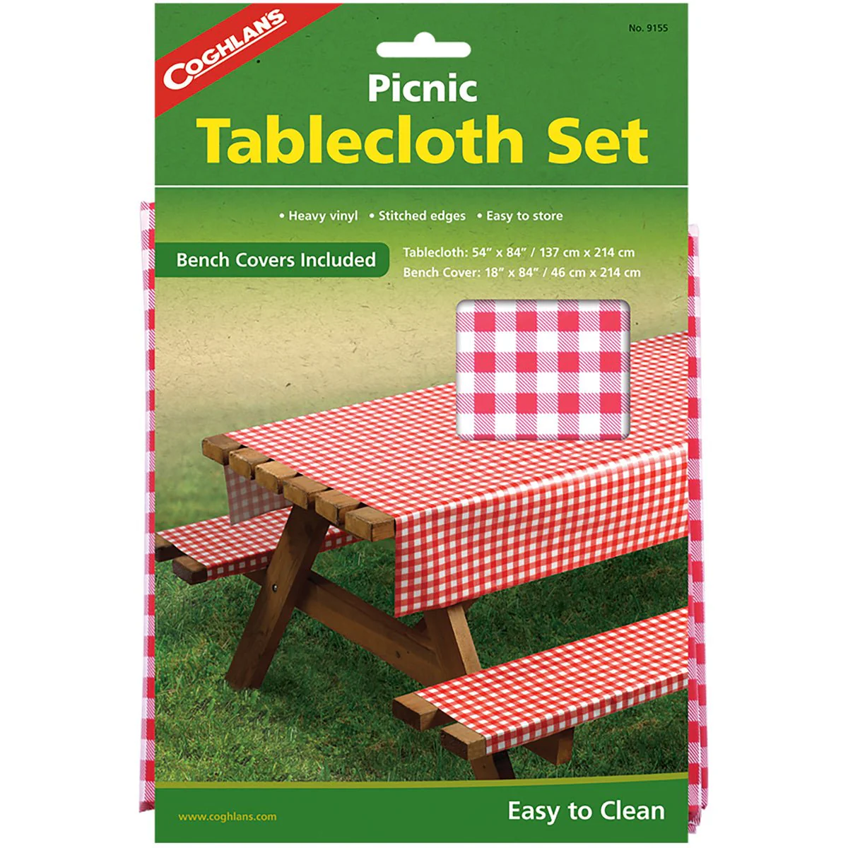Coghlan's Picnic Table Set, Easy to Clean XL Tablecloth w/ Matching Bench Covers