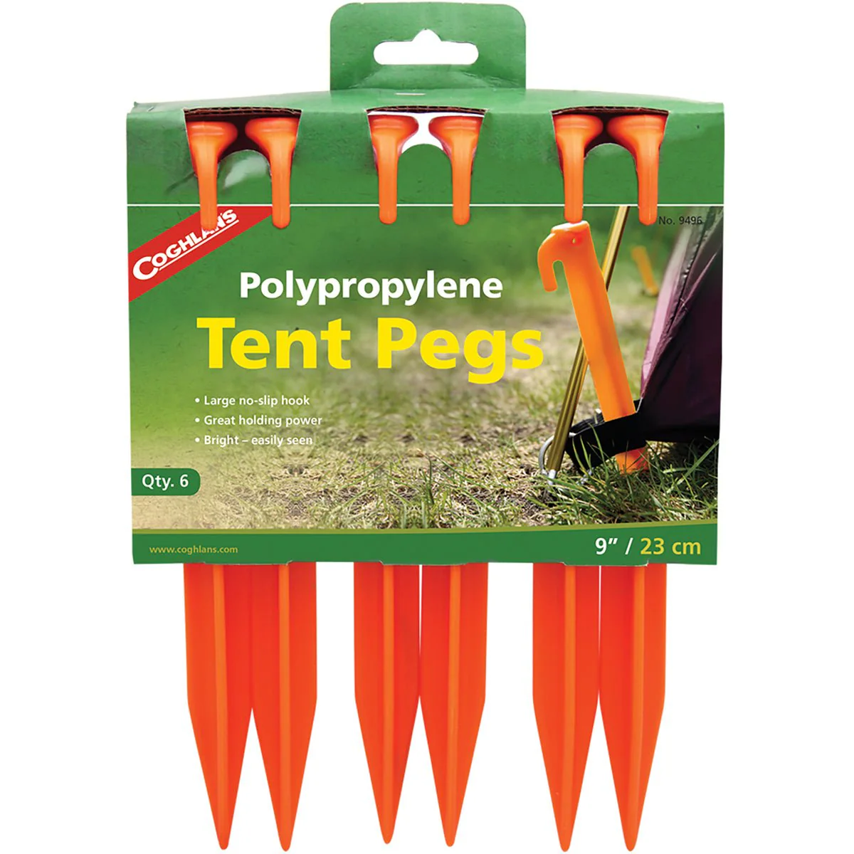 Coghlan's Polypropylene 9" Tent Pegs (6 Pack), Camping Survival Camp Stakes