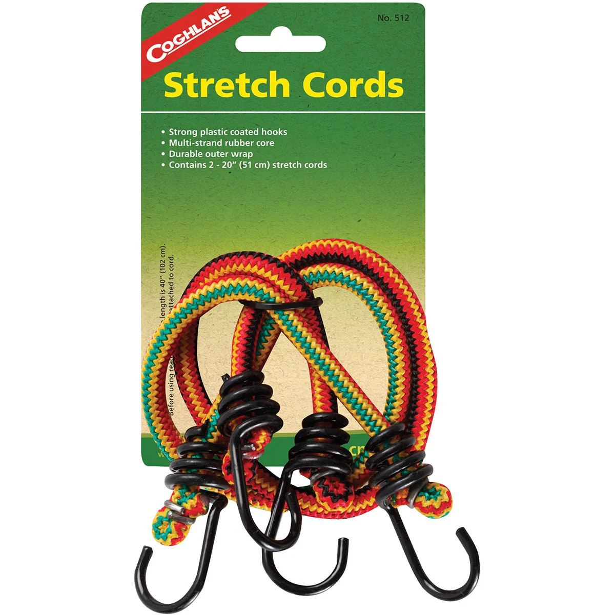 Coghlan's Stretch Cords 20" w/ Hooks (2 Pack), Bungee Rope Outdoor Camping Wrap - Image 2