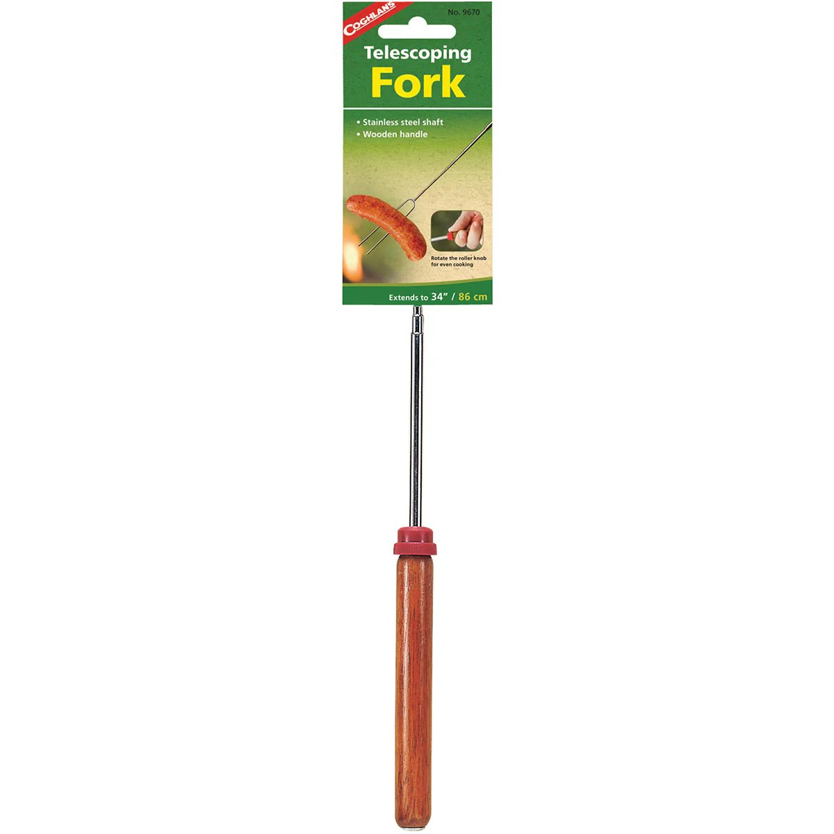 Coghlan's Telescoping Fork, Stainless Steel Shaft, Wooden Handle, Extends to 34" - Image 3