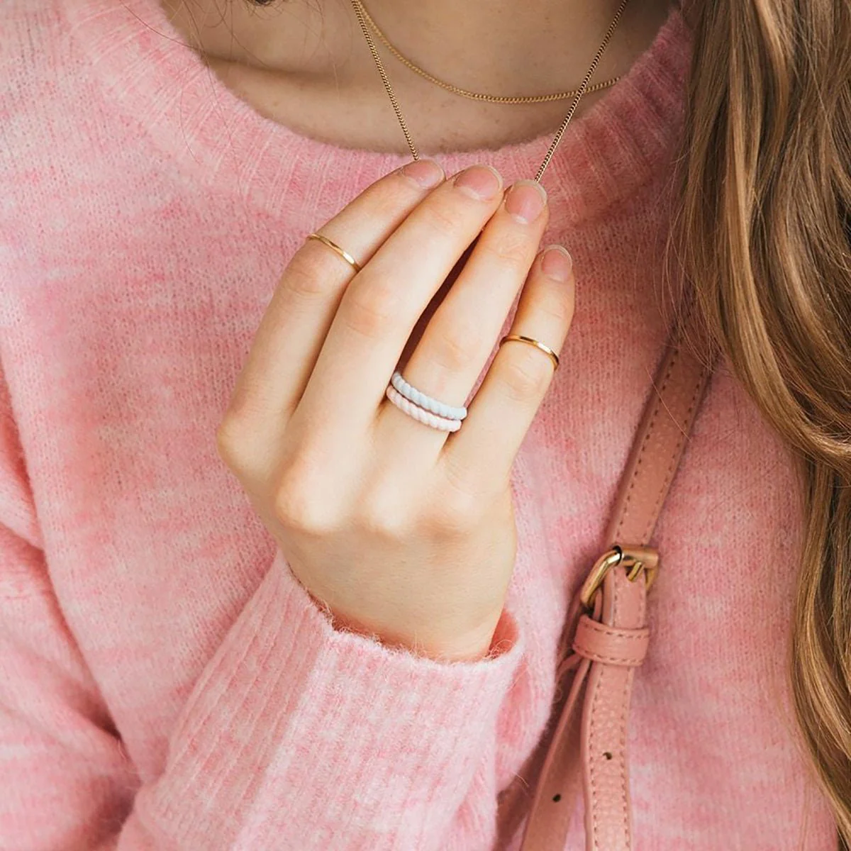 Enso Rings Braided Stackables Series Silicone Ring - Pink Sand - Image 2