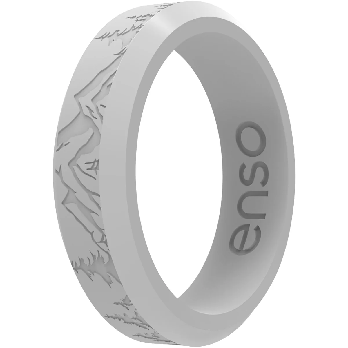 Enso Rings Thin Etched Bevel Series Silicone Ring - Misty Gray Peak