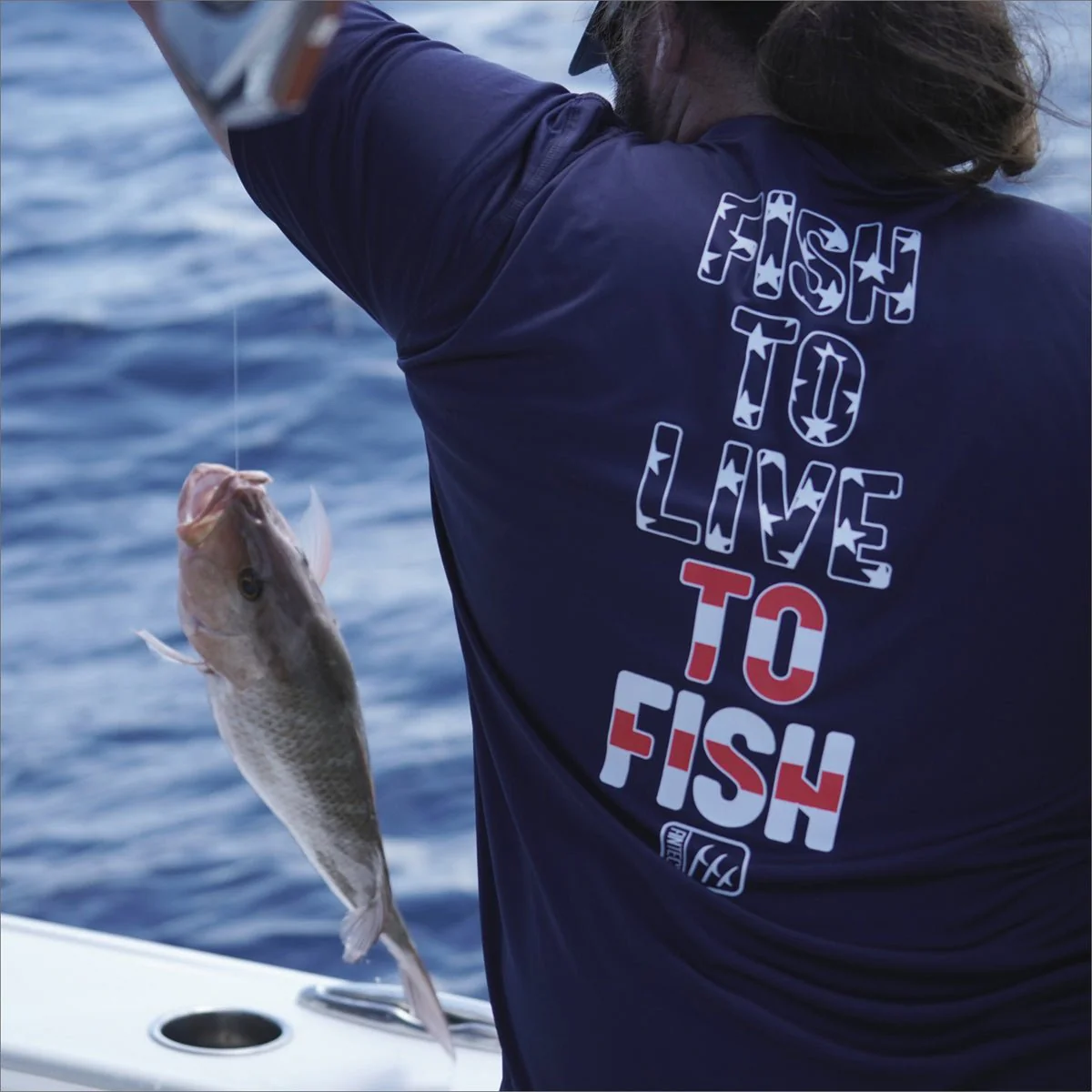 Fintech Fish To Live To Fish Sun Defender UV T-Shirt - Dress Blues - Image 3