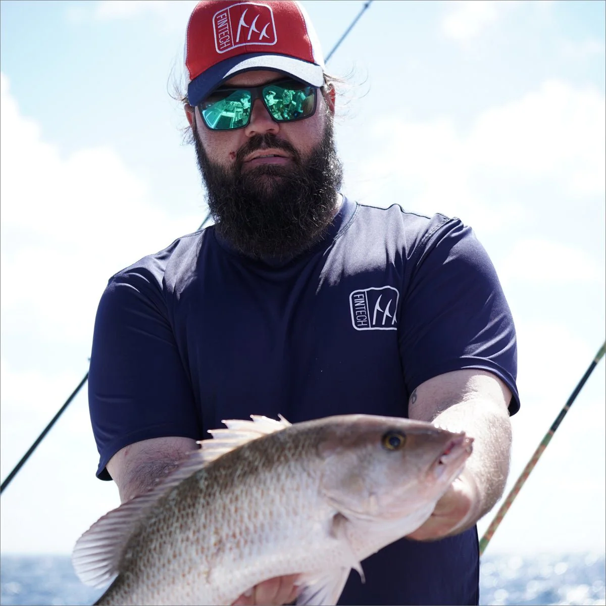 Fintech Fish To Live To Fish Sun Defender UV T-Shirt - Dress Blues - Image 4