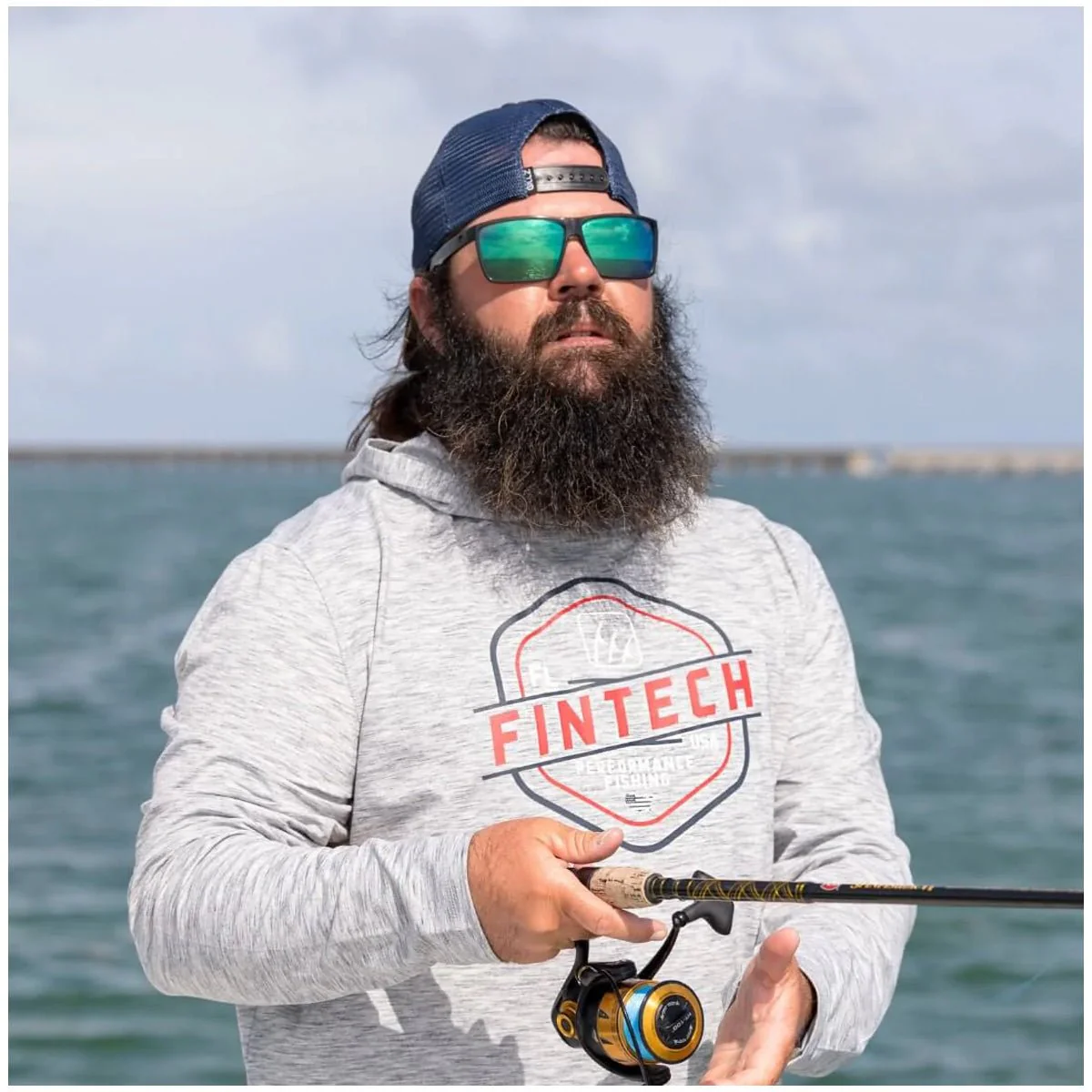 Fintech FPF Badge Coastal Performance UV Pullover Hoodie - Glacier Gray Heather - Image 4