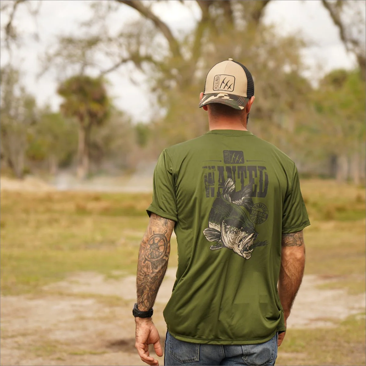 Fintech Wanted Bass Sun Defender UV T-Shirt - Rifle Green - Image 3