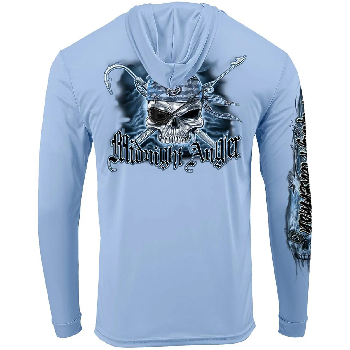 Flying Fisherman Pirate Skull Performance Pullover Hoodie - Blue Mist - Image 3