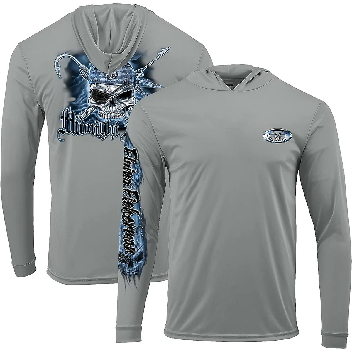 Flying Fisherman Pirate Skull Performance Pullover Hoodie - Gray