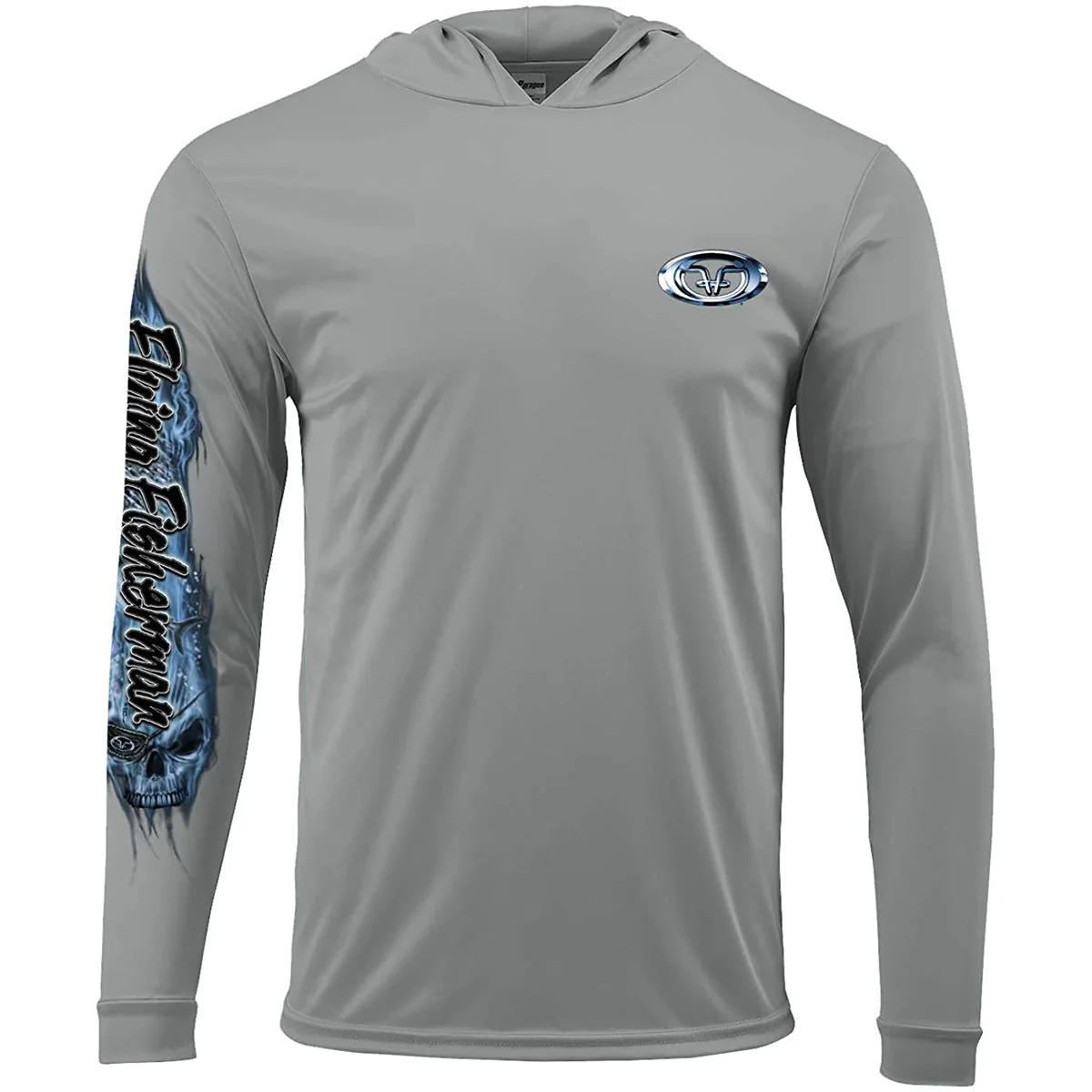 Flying Fisherman Pirate Skull Performance Pullover Hoodie - Gray - Image 2