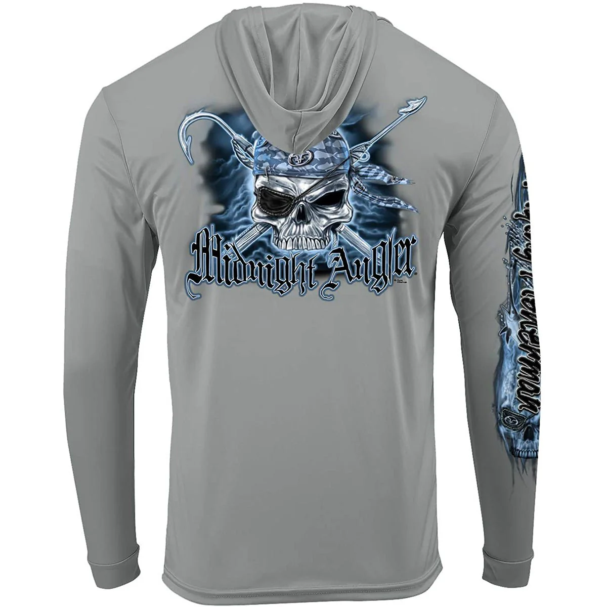 Flying Fisherman Pirate Skull Performance Pullover Hoodie - Gray - Image 3