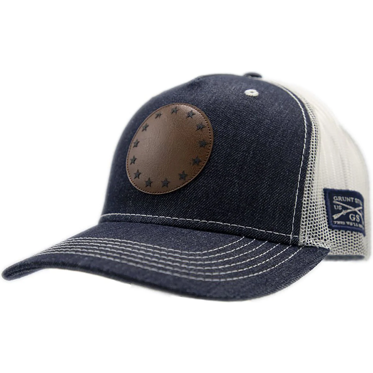 Grunt Style Betsy Ross Faux Leather Patch Denim Hat - Blue