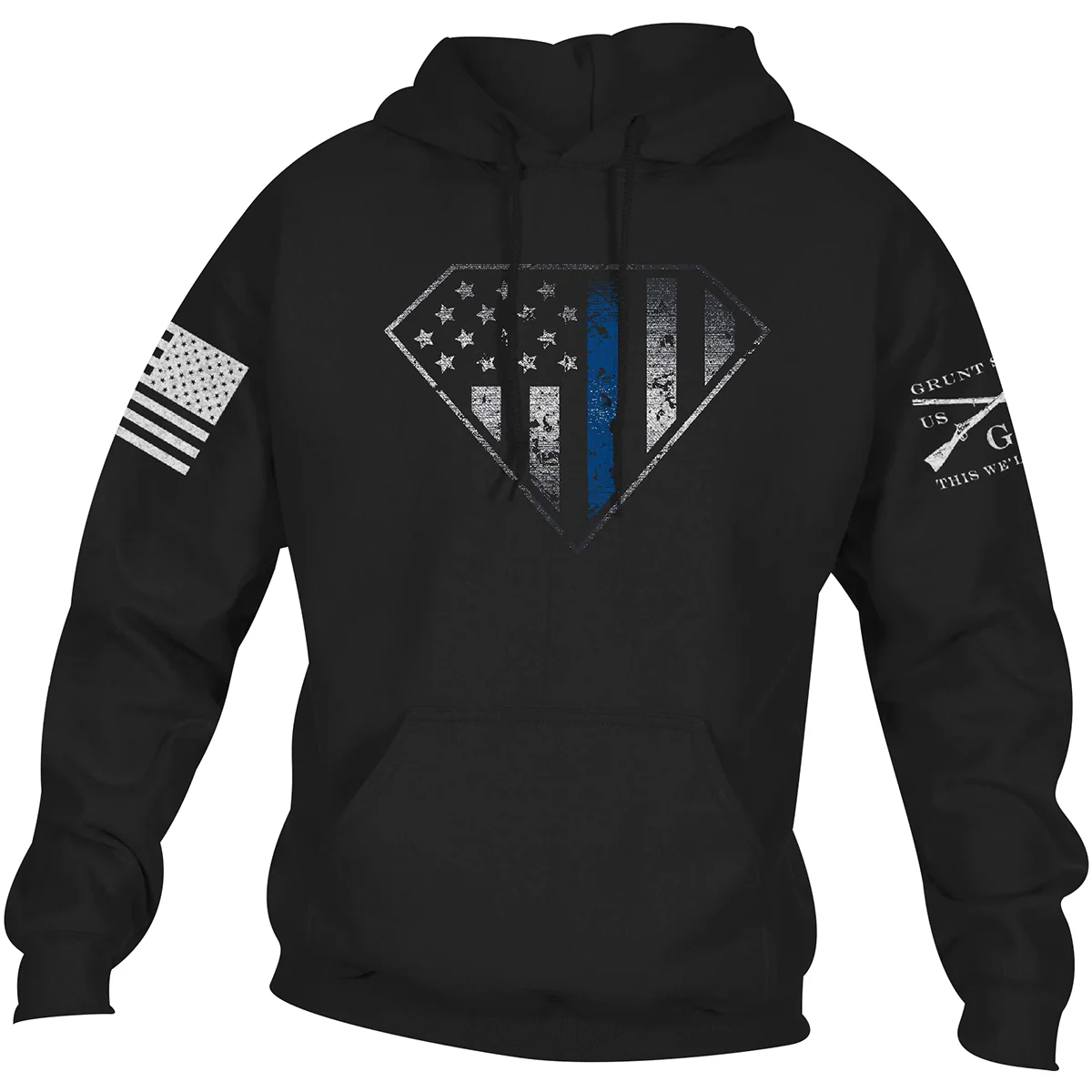 Grunt Style Blue Line Crest Pullover Hoodie - Black