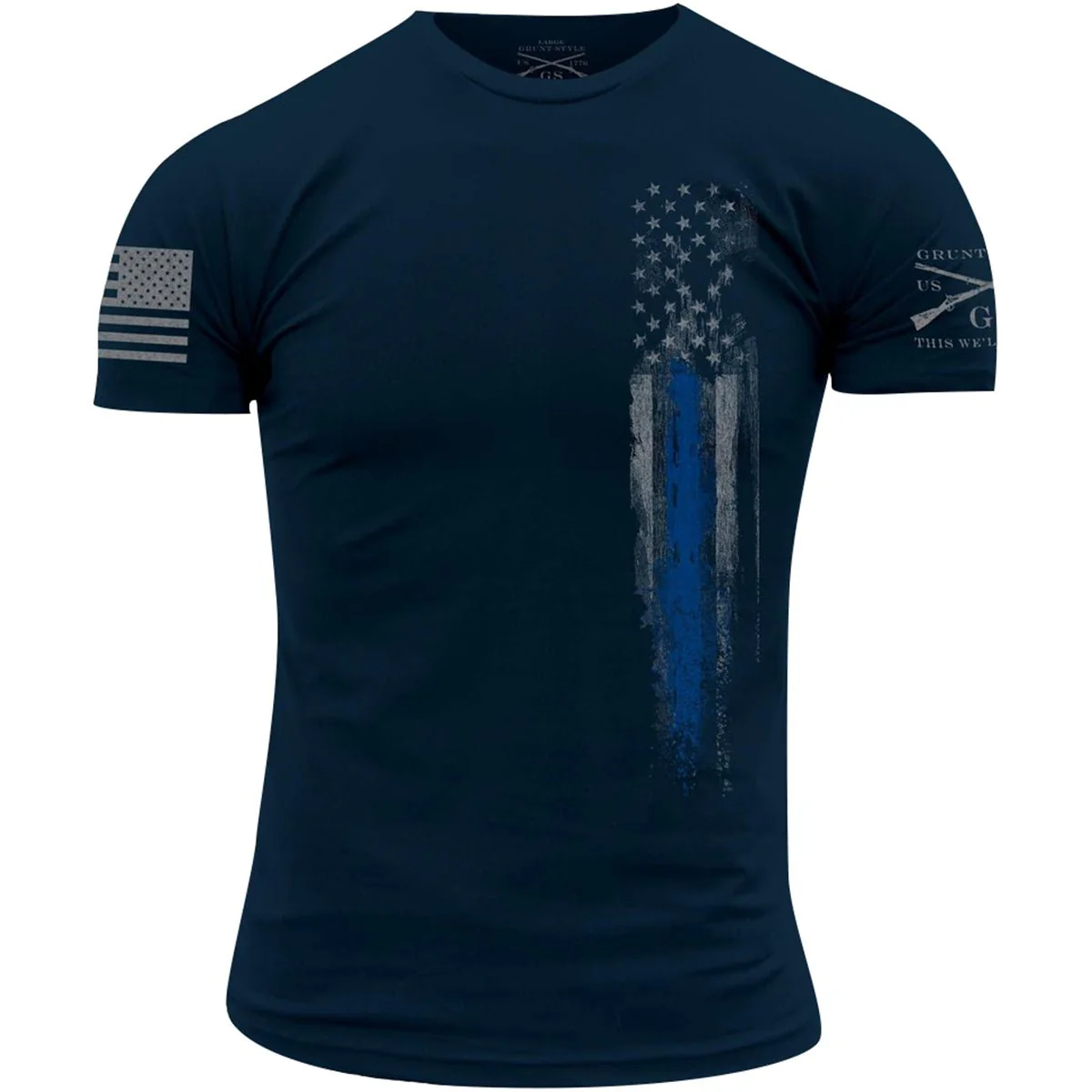 Grunt Style Blue Line Flag T-Shirt - Navy