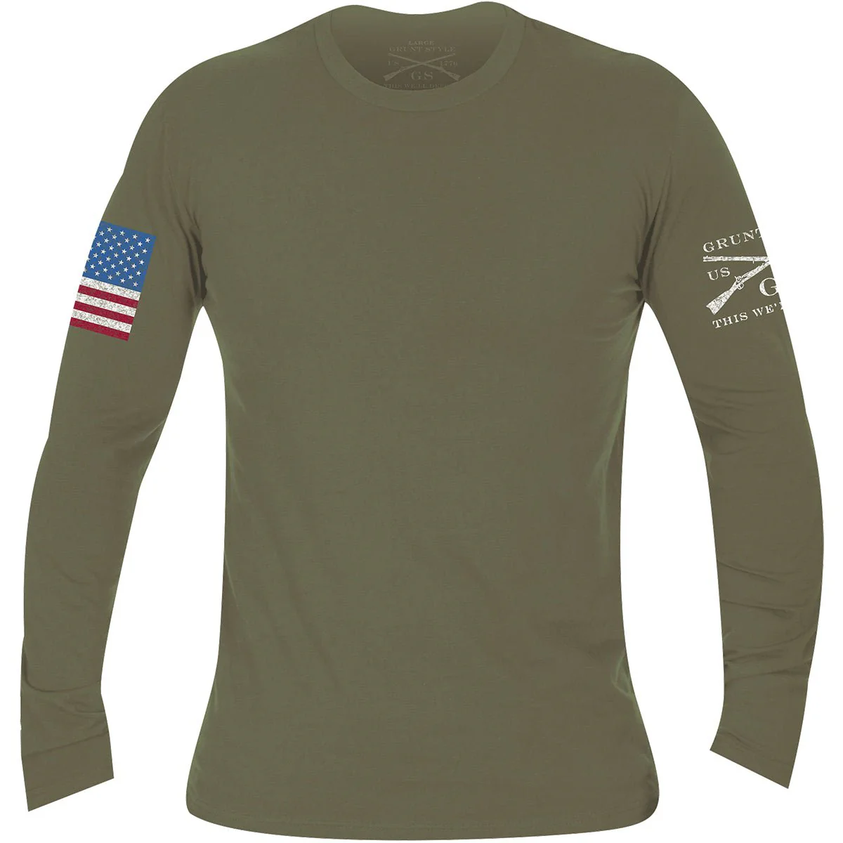 Grunt Style Full Color Flag Basic Long Sleeve T-Shirt - Military Green