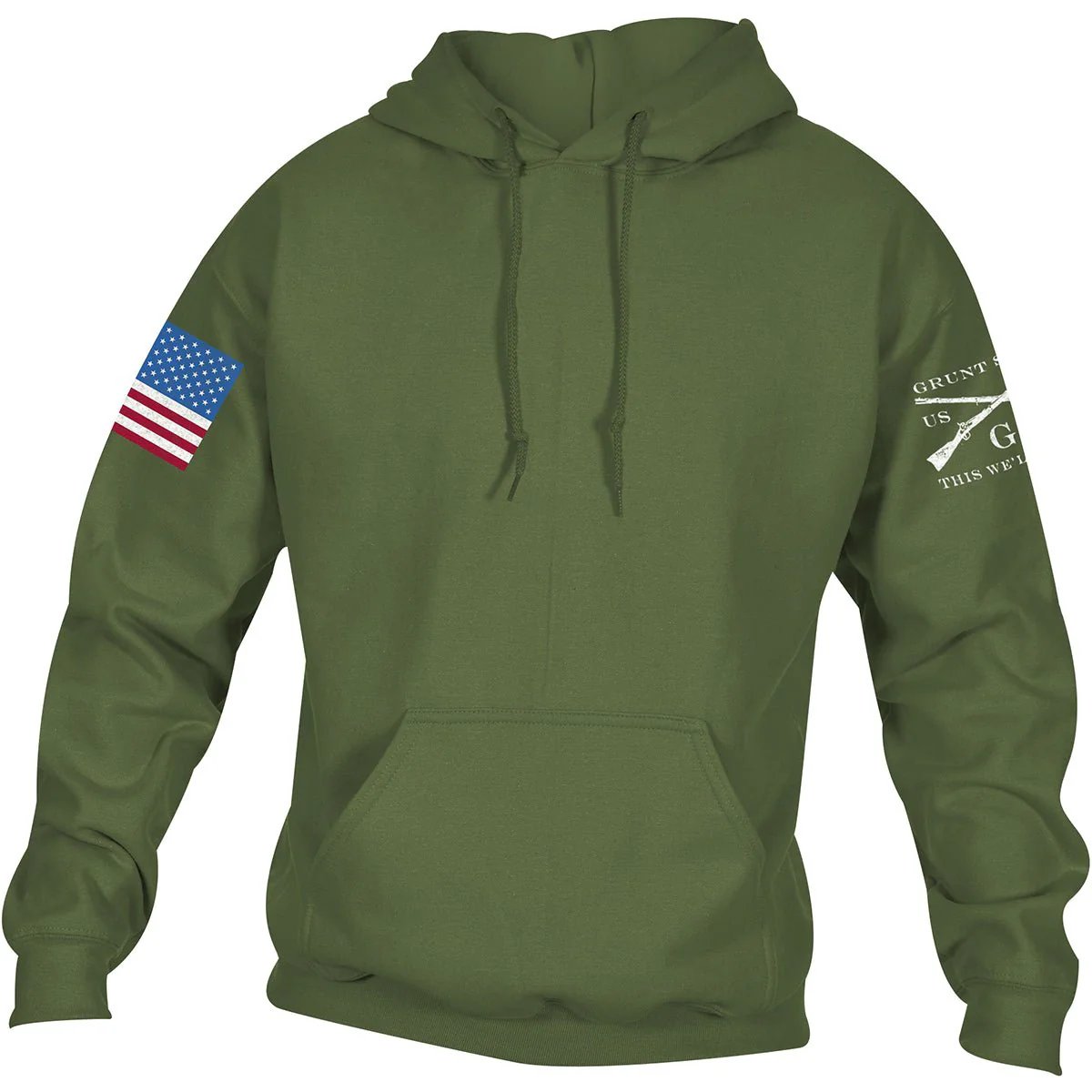 Grunt Style Full Color Flag Basic Pullover Hoodie - Military Green