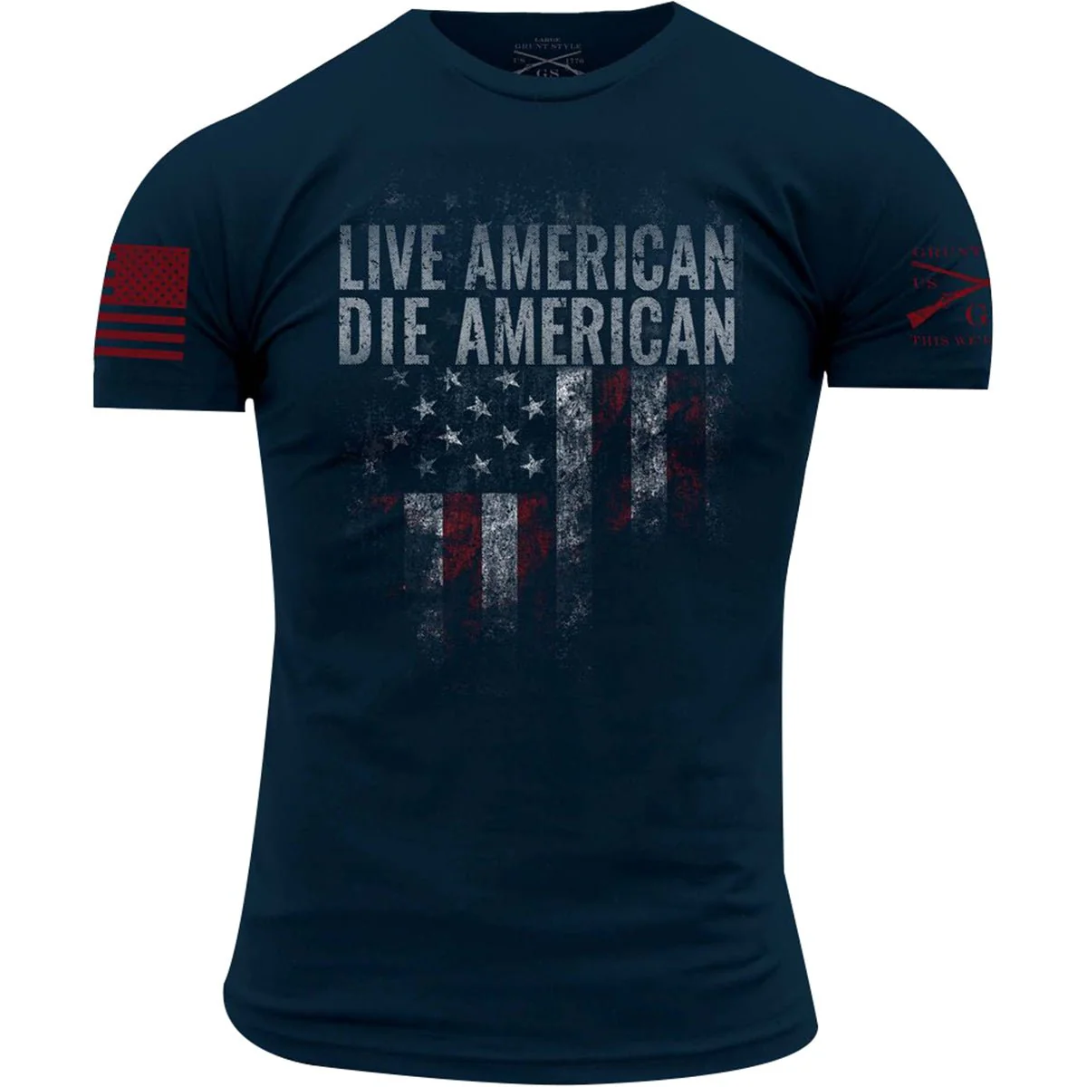 Grunt Style Live American Die American Crewneck T-Shirt - Navy
