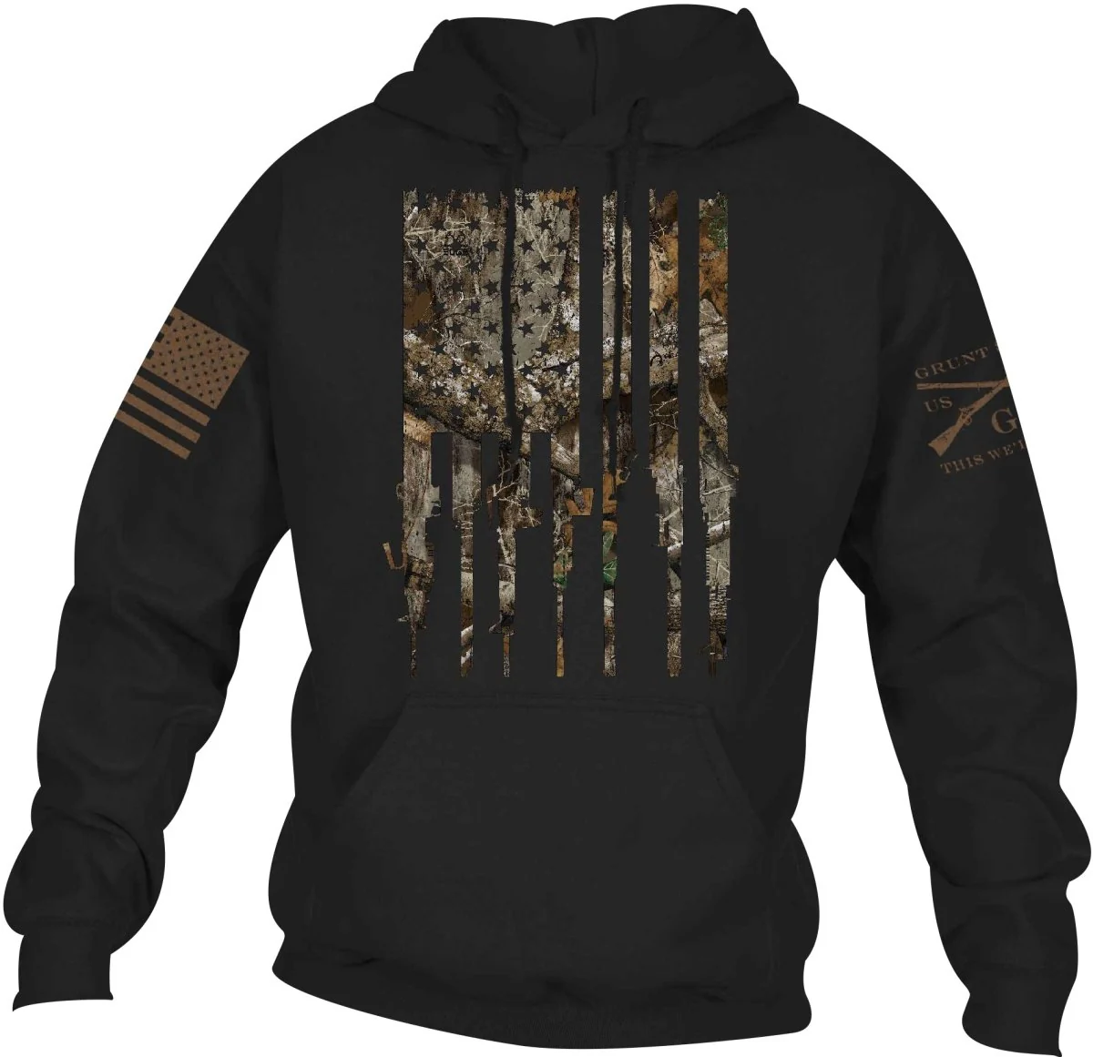 Grunt Style Realtree Edge Rifle Flag Pullover Hoodie - Black