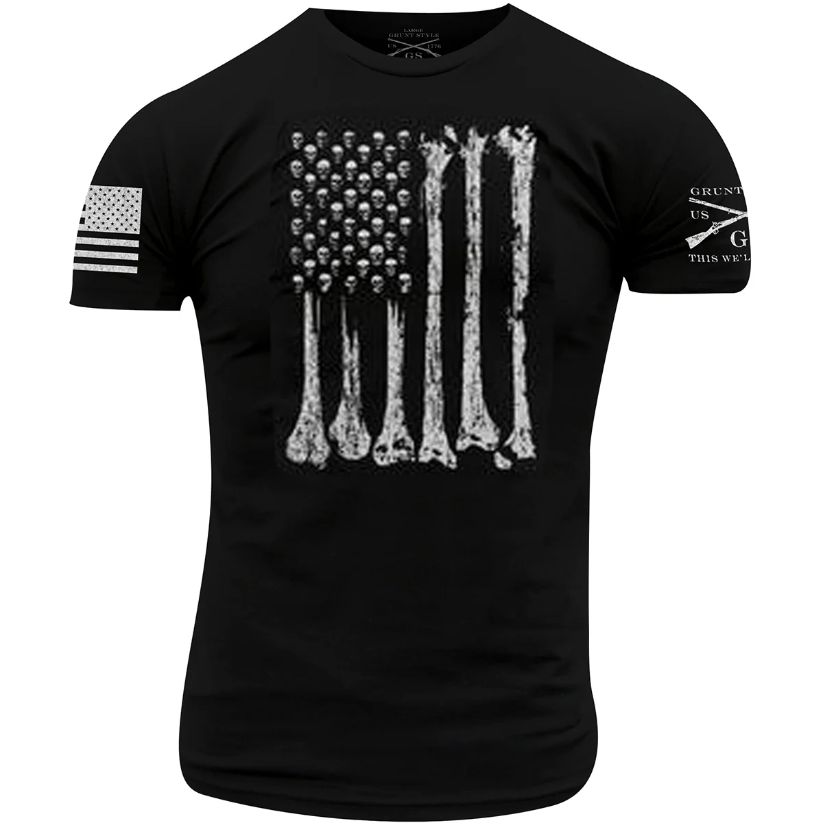 Grunt Style Skull and Bones Flag T-Shirt - Black