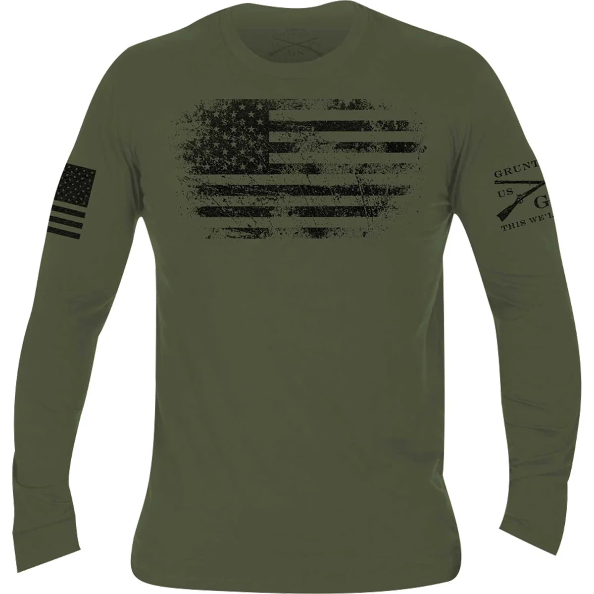 Grunt Style Vintage American Long Sleeve T-Shirt - Military Green