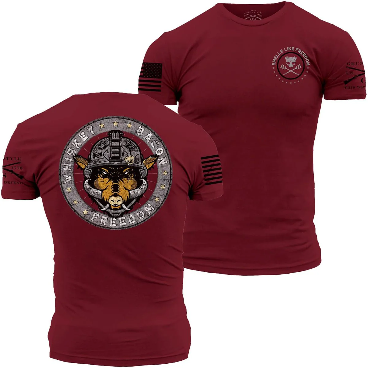 Grunt Style Whiskey Bacon Freedom T-Shirt - Cardinal - Image 3
