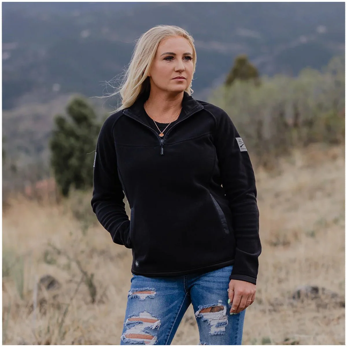 Grunt Style Women's Tech Quarter Zip Fleece Jacket - Black - Image 2