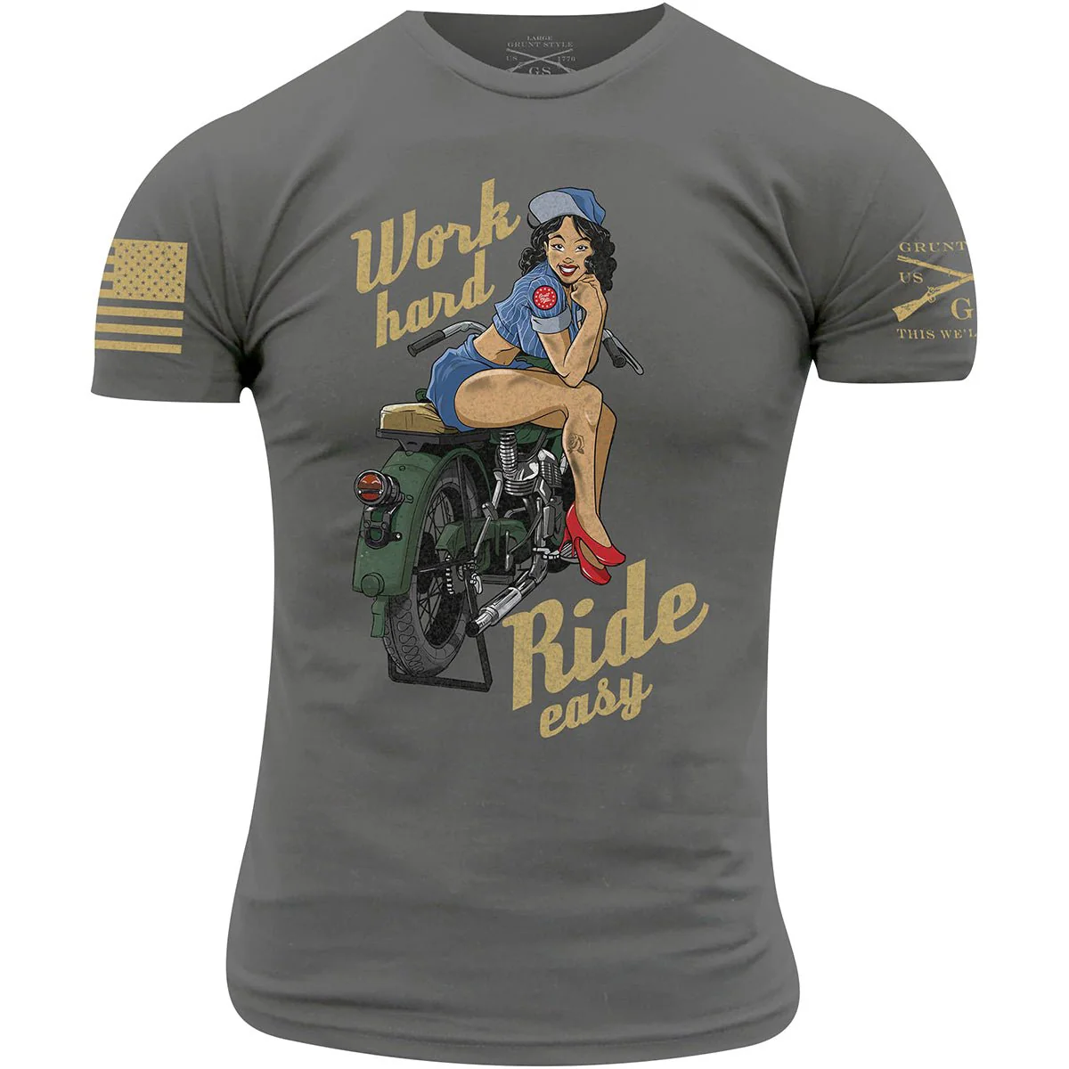 Grunt Style Work Hard, Ride Easy T-Shirt - Gray