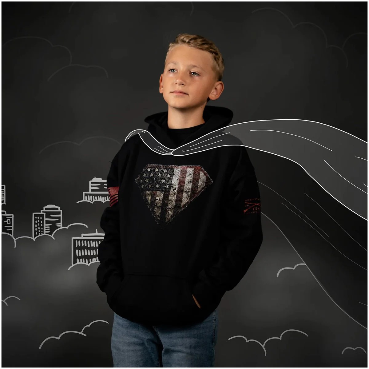 Grunt Style Youth Super Patriot 2.0 Pullover Hoodie - Black - Image 3