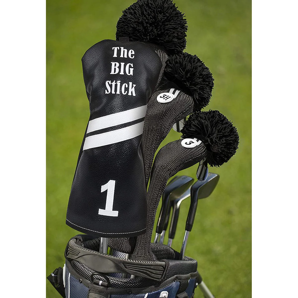 IZZO "The Big Stick" Golf Club Leather Driver Headcover - Black - Image 2