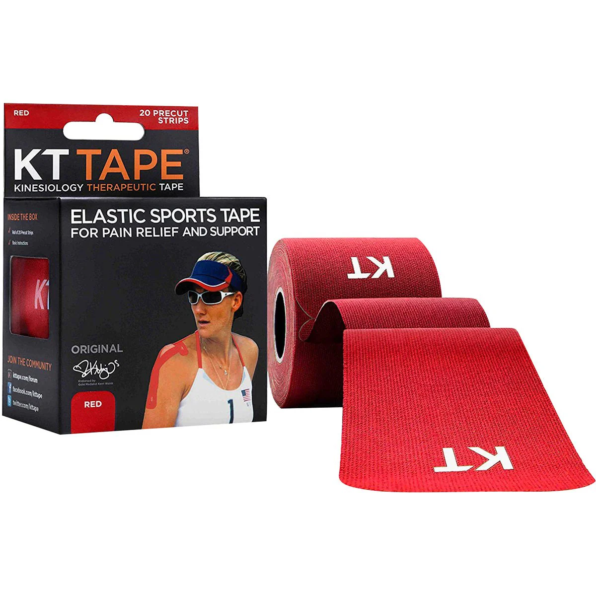 KT Tape Cotton 10" Precut Kinesiology Therapeutic Sports Roll, 20 Strips, Red