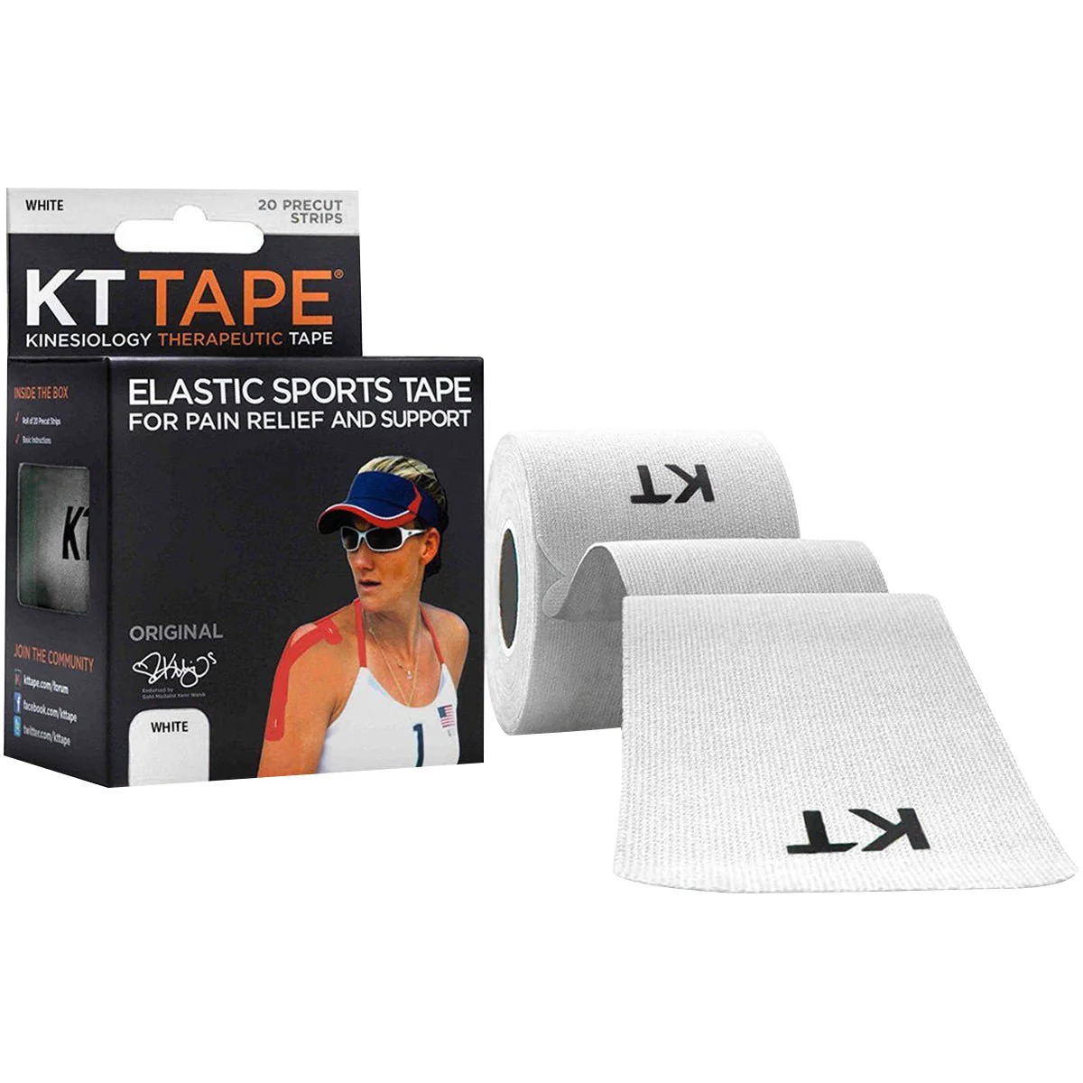 KT Tape Cotton 10" Precut Kinesiology Therapeutic Sports Roll, 20 Strips, White