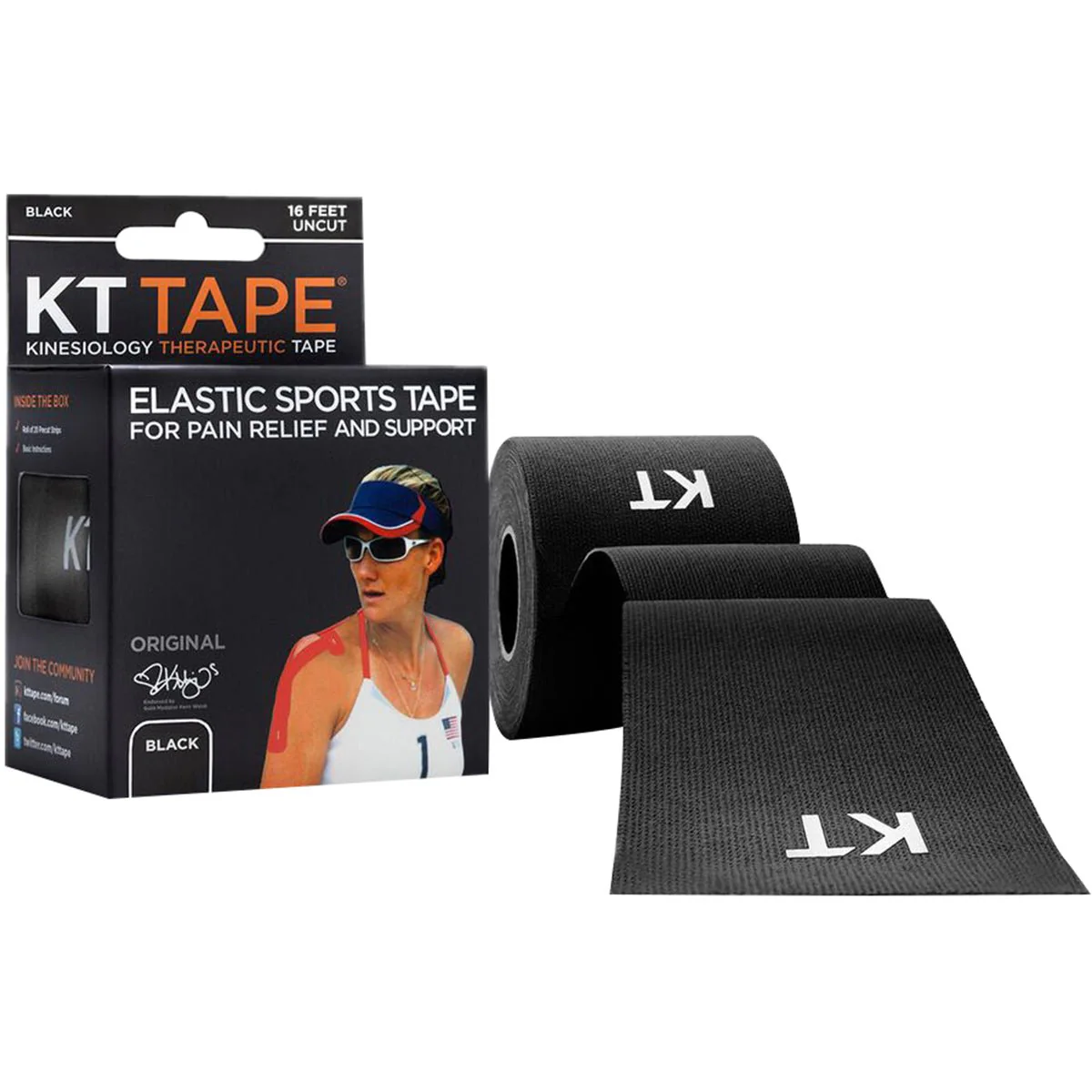 KT Tape Cotton 16 ft Uncut Kinesiology Therapeutic Elastic Sports Roll - Black