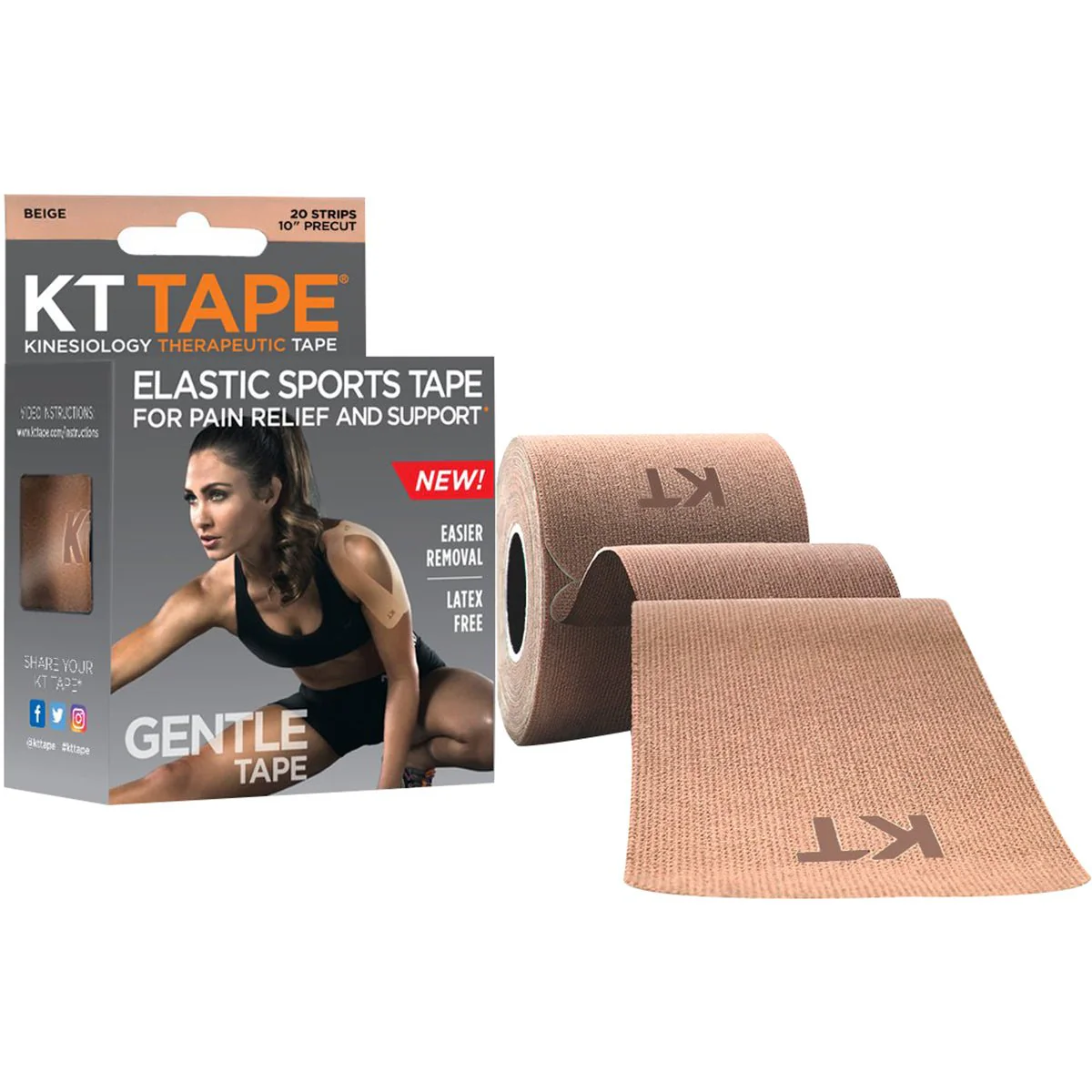 KT Tape Gentle 10" Cotton Precut Kinesiology Therapeutic Sports Roll - Beige